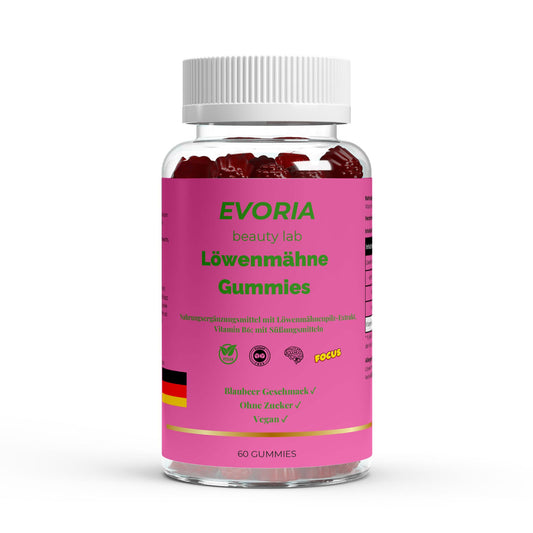 Gummies Crinière de lion +Vitamine B6 - Mémoire & Concentration - 60 pièces - evoria beauty lab